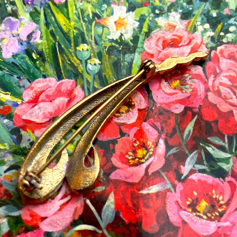 Vintage 90s White Enamel & Gold Tone Broach - Picture 3 of 4